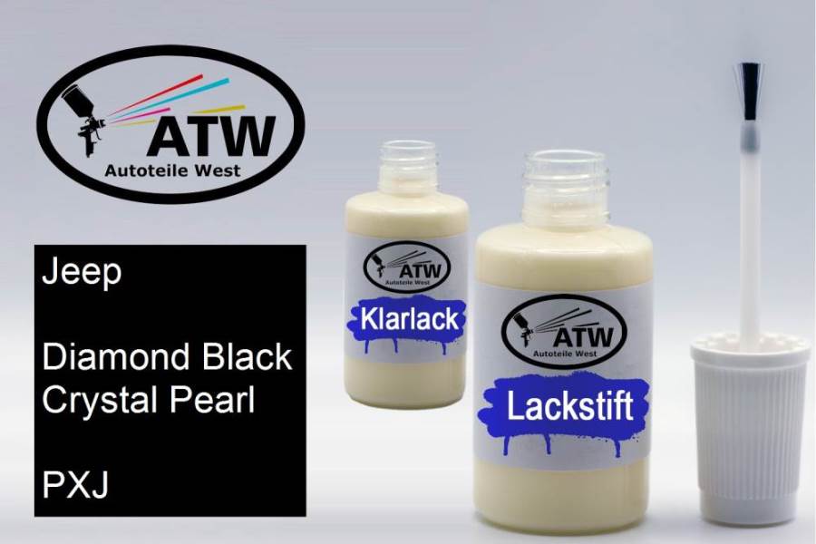 Jeep, Diamond Black Crystal Pearl, PXJ: 20ml Lackstift + 20ml Klarlack - Set, von ATW Autoteile West.